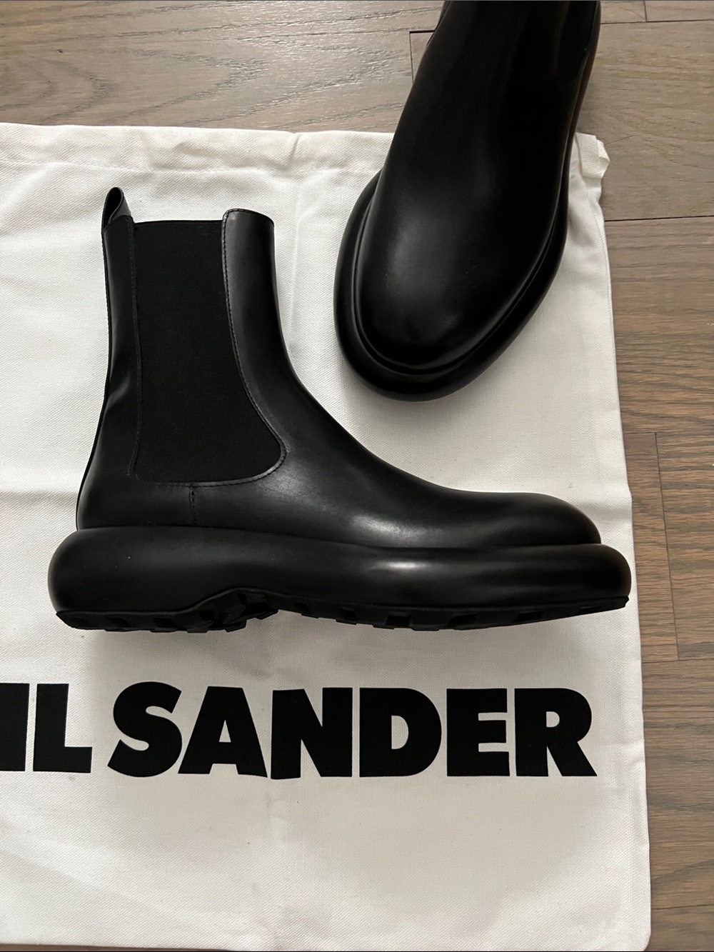 Jil Sander Black Leather Platform Chelsea Ankle Boots